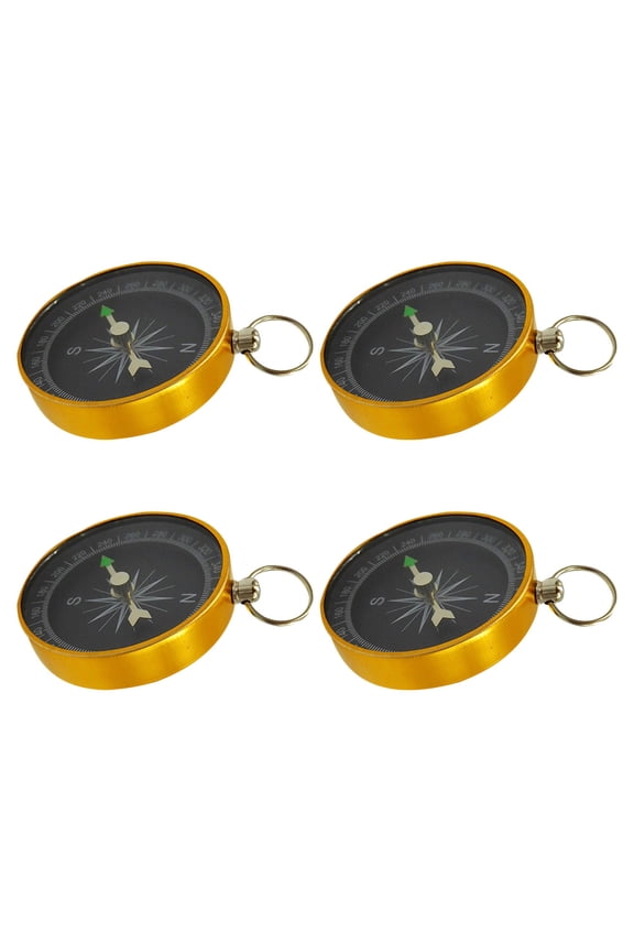 4Pcs Multifunctional Black Vintage Compass Keychain Practical Outdoor Travel Accessory