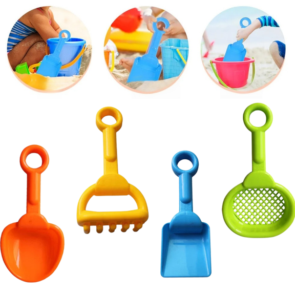 4Pcs Kids Beach Sand Toy Kit Contains 2 Shovels 1 Sand Rake 1 Mesh Sifter Plastic Outdoor Sandbox Digging Tools for Summer Play
