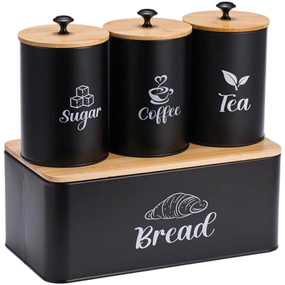 4Pcs Kitchen Canisters Set, Food Storage Tins Biscuit Jars and Bread Box Coffee Tea Sugar Canisters Airtight Canister For Kitchen Storage & Organisation