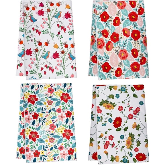 HNYG 4Pcs Floral Kitchen Dish Towels, 16 x 24 in Decorative Absorbent Dish Towels, Farmhouse Kitchen Decor Dish Cloths, Ideal Housewarming Gift