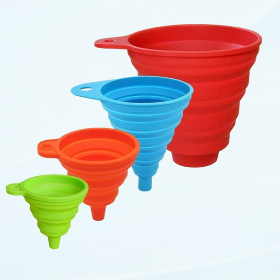 4Pcs Kitchen Funnels for Filling Canning Bottles, Food Grade Silicone Collapsible Funnel Set, Large Funnel for Wide Mouth Jar, Small/Mini Funnel for Transfer Oil Powder