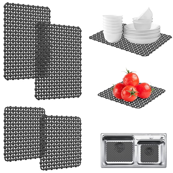 Kitchen Sink Mat (4 Pack) - Cuttable PVC Sink Protector Pad for Stainless Steel/Ceramic Sinks, Anti-Scratch & Non-Slip Drainage Liner, 15.75" x 11.8"