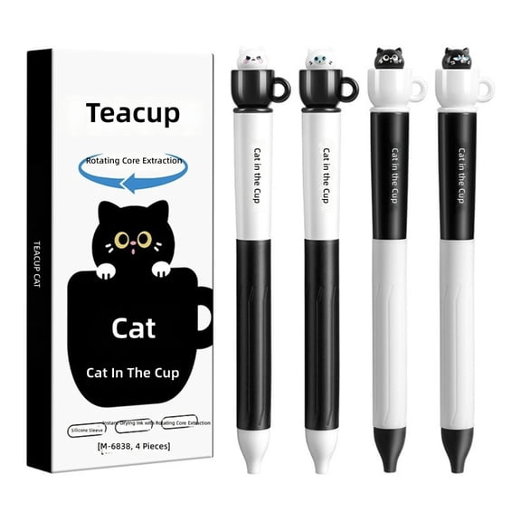 4Pcs Kitten Theme Gel Inks Pen 0.5MM Tip Twist Action Gel Pen with Ergonomic Silicone Grip for Student Business Worker