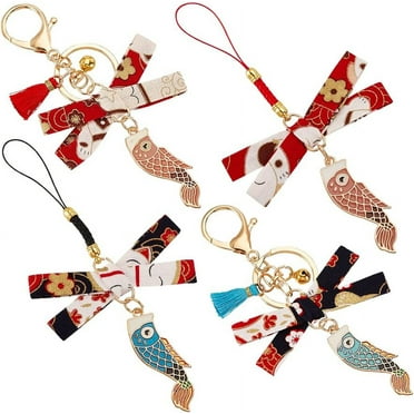 4Pcs Koi Bowknot Keychain Pendant Japanese Style Phone Straps Keychain Lucky Fish with Tassel