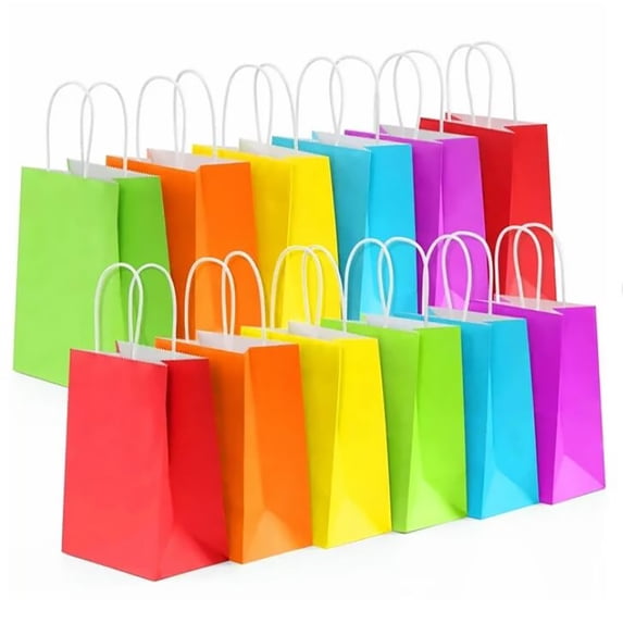 4Pcs Kraft Paper Gift Bags Colorful Shopping Packing Bag with Handles for Party Wedding and Retail Green 4Pcs