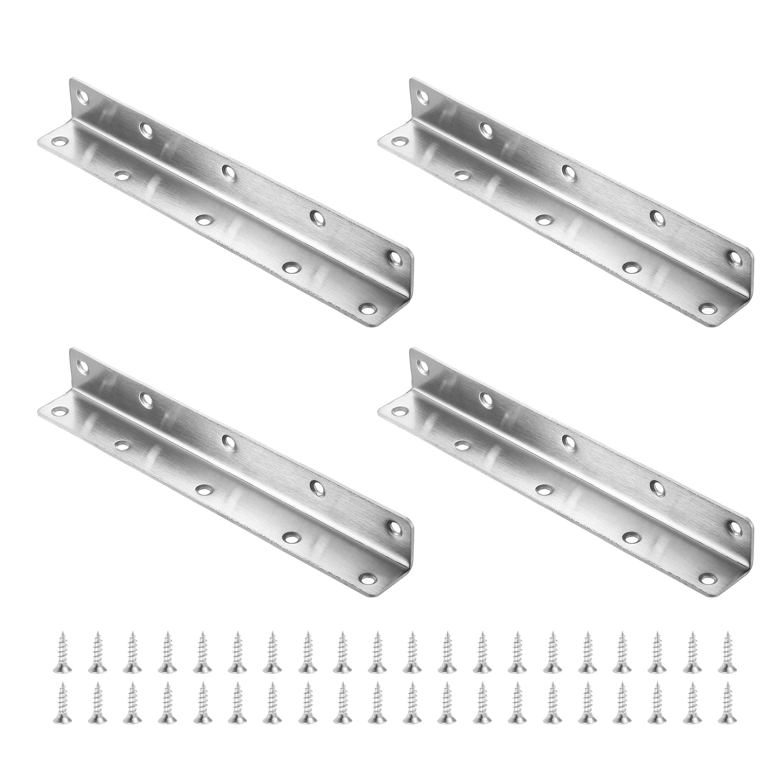 4Pcs L-Shaped Brackets Corner Brace, 0.98"x0.98"x7.87" Corner Bracket Shelf Bracket Right Angle Brackets for Wood Shelves Furniture (25x25x200mm, Silver)