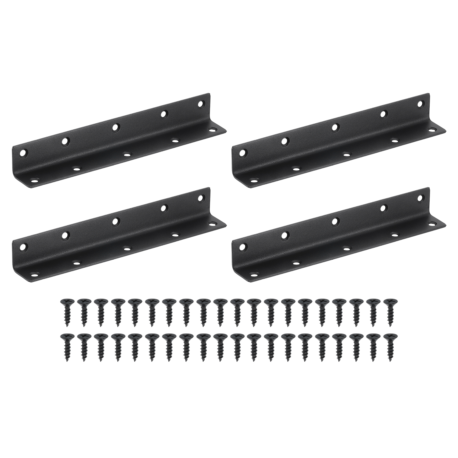 4Pcs L-Shaped Brackets Corner Brace, 1.06"x1.06"x7.87" Corner Bracket Shelf Bracket Right Angle Brackets for Wood Shelves Furniture (27x27x200mm, Black)