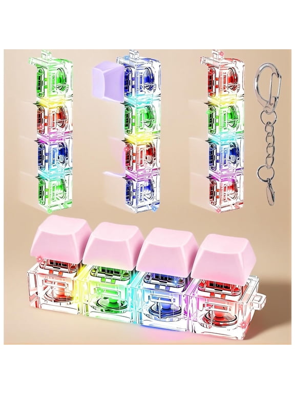 4Pcs LED Keyboard Fidget Clicker Keychain | Pastel Stress Relief Fidget Toy for ADHD Anxiety Adults Gifts