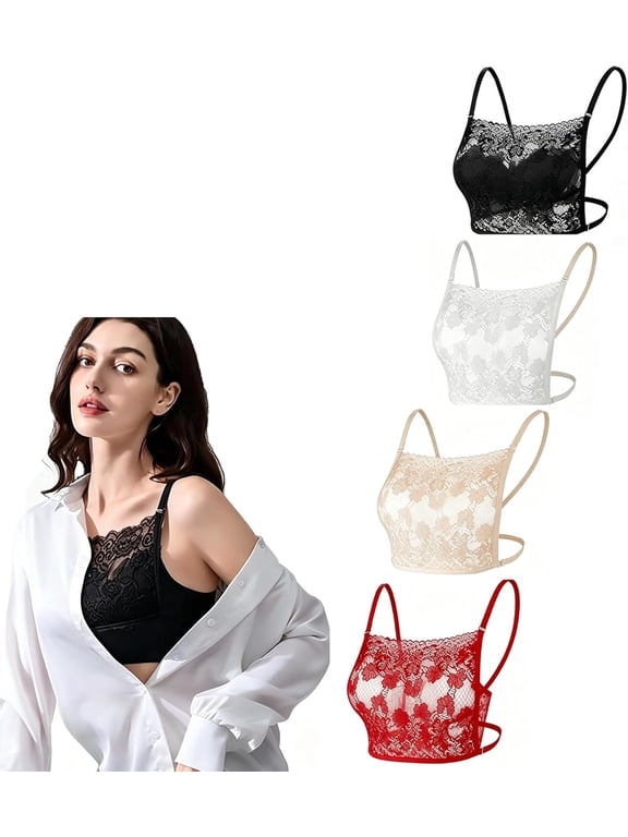 4Pcs Lady Lace Mock Camisole Wearable Mock Camisole Bra Insert Overlay Modesty Panel Vest lace Overlay Black