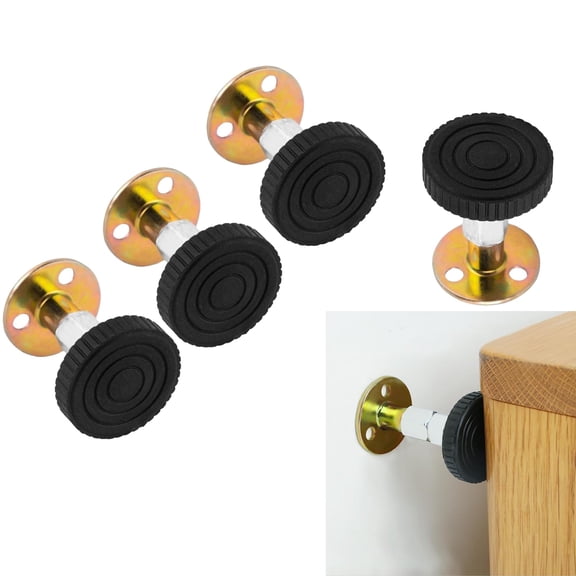 4Pcs Large Adjustable Furniture Stabilizers With Black Rubber Tips For Bed Frame Desk Cabinet Wall Stopper