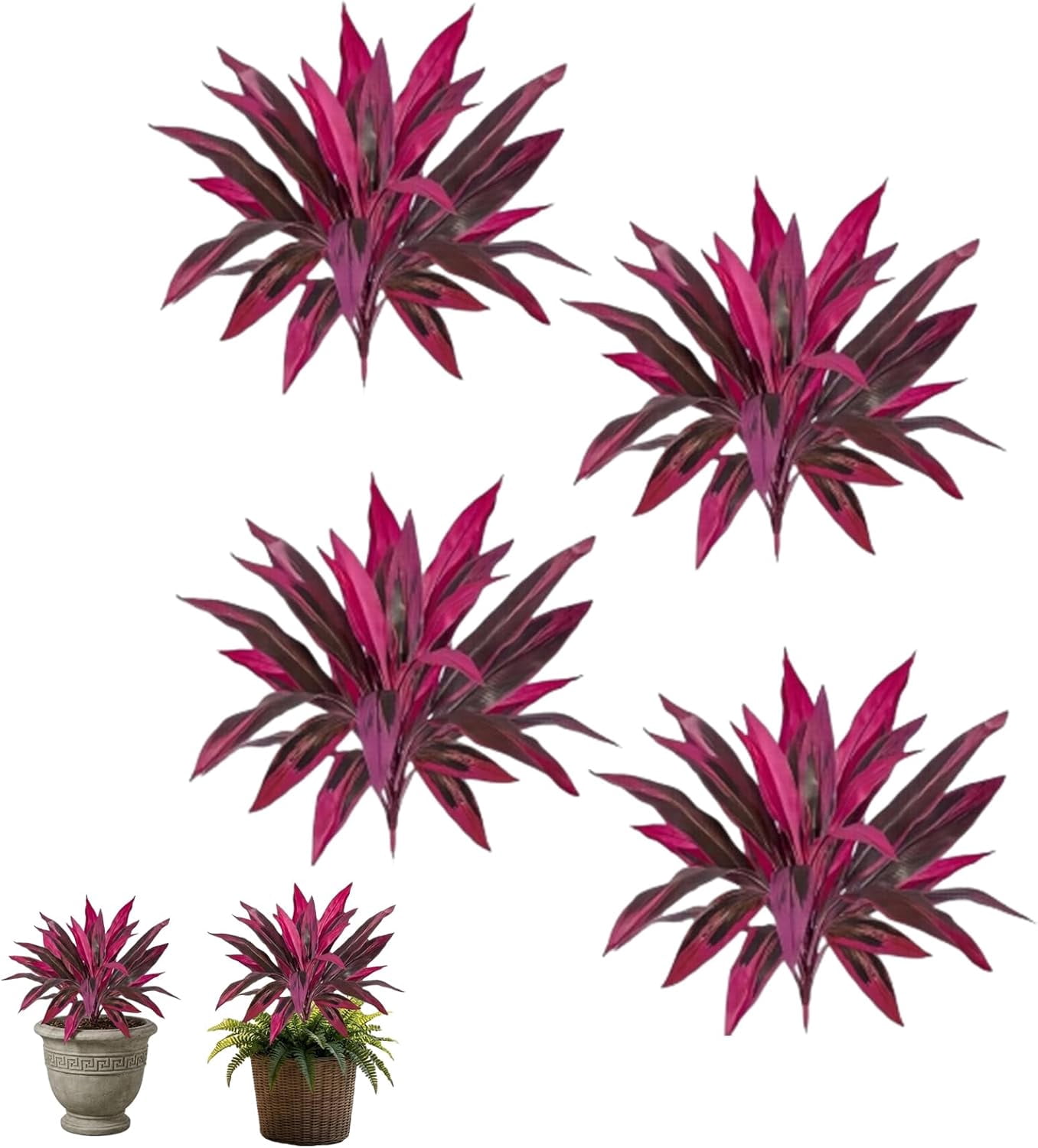 4Pcs Large Artificial Boston Fern and Dragon's Blood Tree Plants, Faux Pink Purple Outdoor Plants, UV Resistant Fake Ferns for Garden Patio Porch Balcony Decor (4 Pcs)