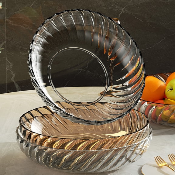 4Pcs Large Fruit Bowl, Yannianjz Large Fruit Bowl, Big Striped Glass Serving Bowl, Centerpiece Bowl for Parties, Snacks, and Entertaining, Durable Clear Bowl for Melon, Salad, and Desserts