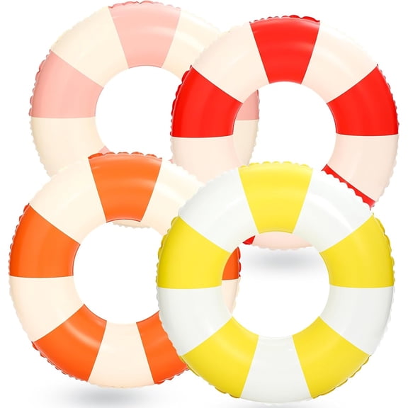 4Pcs Large Inflatable Pool Float for Adults 36 Inch Classic Striped Swim Rings Swimming Pool Tubes for Teens Summer Beach Themed Party