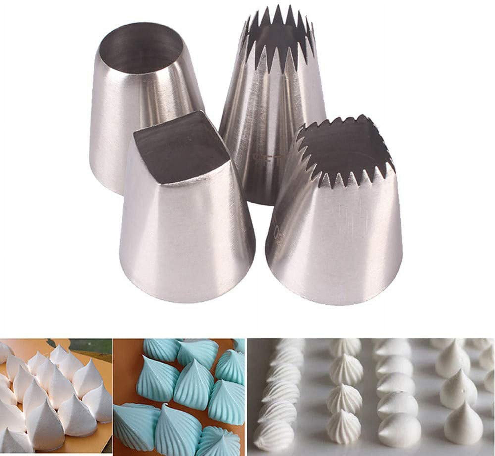 4Pcs Large Piping Tips Set, Pastry Tips Set Cake Decorating Icing Piping Tip Set Frosting Tips Set Cake Piping Nozzles Tips Kit Square Round Icing Piping Tips Decorating Tube Set