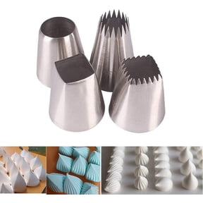 4Pcs Large Piping Tips Set, Pastry Tips Set Cake Decorating Icing Piping Tip Set Frosting Tips Set Cake Piping Nozzles Tips Kit Square Round Icing Piping Tips Decorating Tube Set