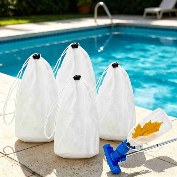 4Pcs Large Pool Vacuum Filter Bag for Leaf Vacuum Pool Cleaners, 24 x 18in Reusable Fine Mesh Bag with Drawstring, Fine Sewing Mesh Filter Universal Bags Swimming Pool Vacuum Bag Replacement