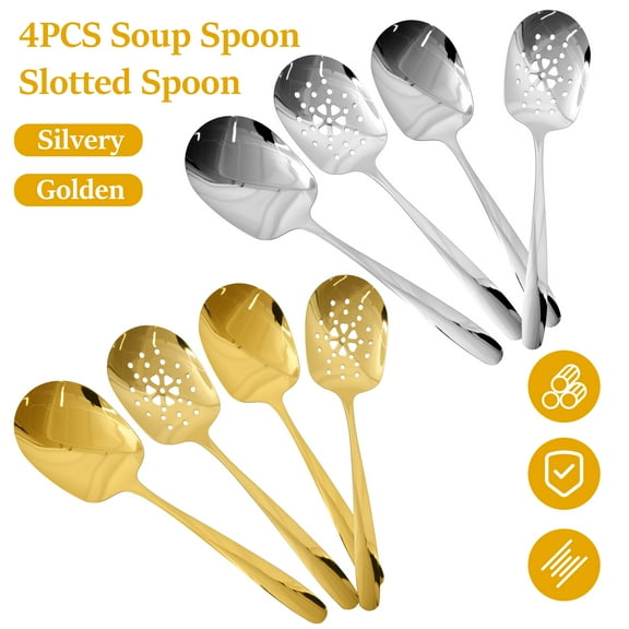 4Pcs Large Serving Spoons Stainless Steel Serving Spoons Set Practical Serving Spoon Utensils Comfortable Grip Metal Serving Spoons Slotted Spoons for Parties Home