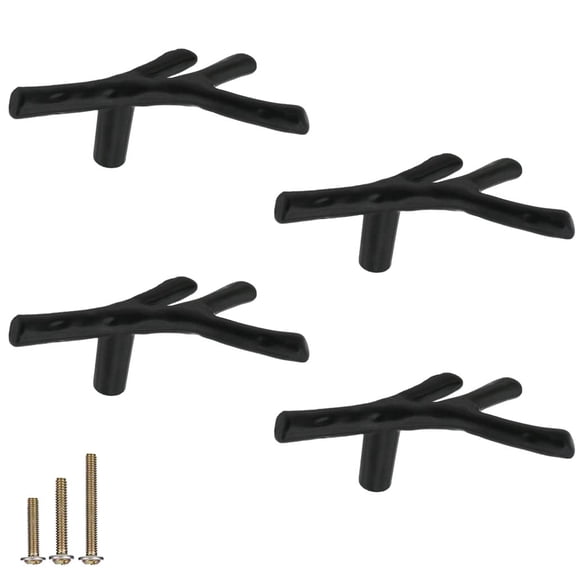 4Pcs Large Vintage Tree Twig Branch Cabinet Knobs Pulls Handles,Zinc Alloy Drawer Pull Handle for Farmhouse Cabin Mountain House Kitchen Cupboard Wardrobe (4 Pack, Hole Distance 5", Black)