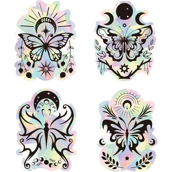 4Pcs Laser Window Sticker Adhesive Static Stickers Butterfly Pattern Electrostatic Window Stickers Double Sided Window Stickers Static Clings Window Decorations for Doors Windows Glass Making DIY