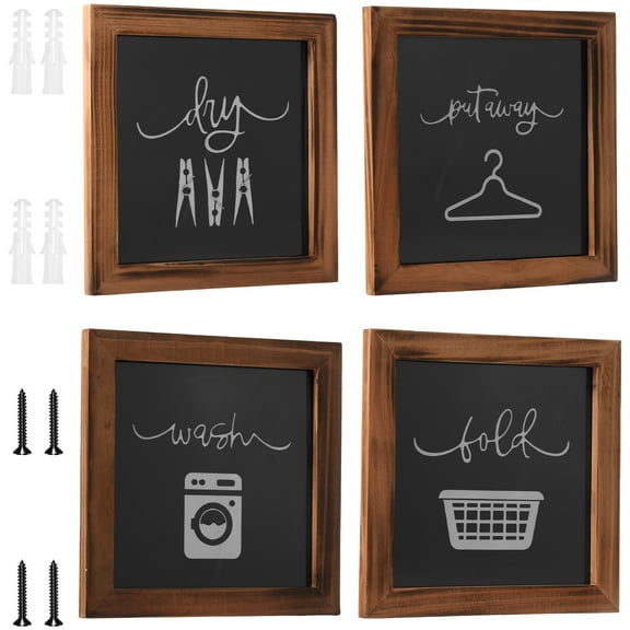 4Pcs Laundry Room Sign Décor Wooden Farmhouse Laundry Hanging Sign Wash Dry Fold Put Away Wall Art for Displaying