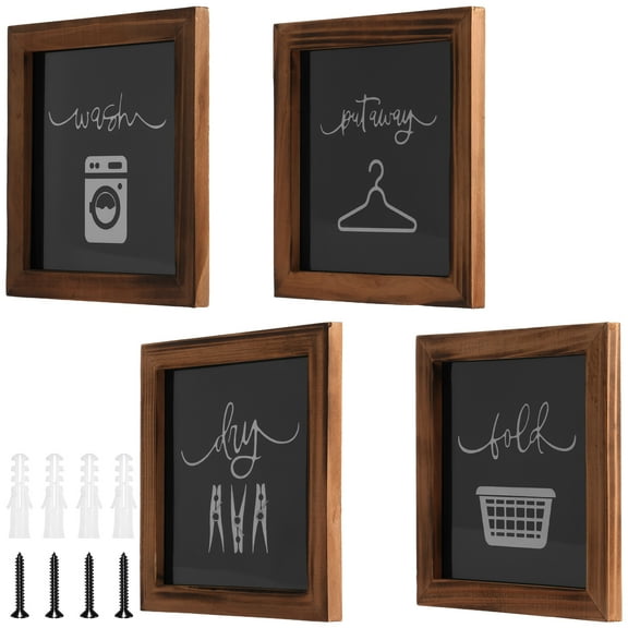 4Pcs Laundry Room Sign Décor Wooden Farmhouse Laundry Hanging Sign Wash Dry Fold Put Away Wall Art for Displaying