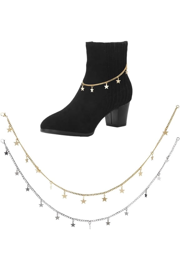 4Pcs Layered Chain Boot Jewelry 16.54 Inch(42cm) Metal Shoe Chains Stainless Steel Decorative Boot Chain Punk Chain with Star Pendants Jewelry Chain for DIY Casual Shoe Bag Decor