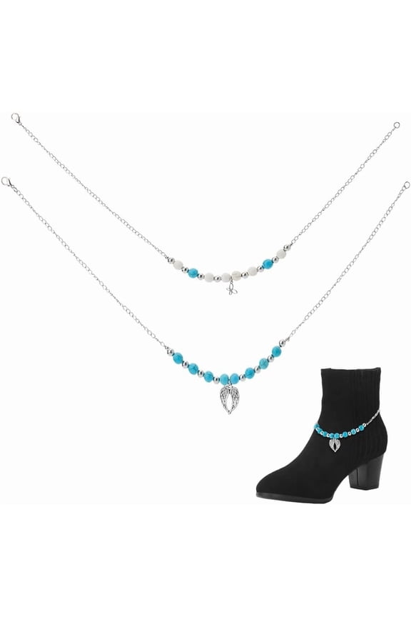 4Pcs Layered Chain Boot Jewelry 7.48 Inch(19cm) Synthetic Turquoise Boot Strap Chains Stainless Steel Decorative Boot Chain Jewelry Chain for DIY Casual Shoe Bag Decor