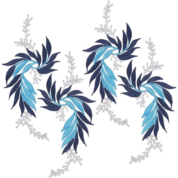 4Pcs Leaf Computerized Embroidery Cloth Iron on/Sew on Patches Costume Accessories Appliques Dodger Blue 170x80x0.8mm 2pcs/style DIY