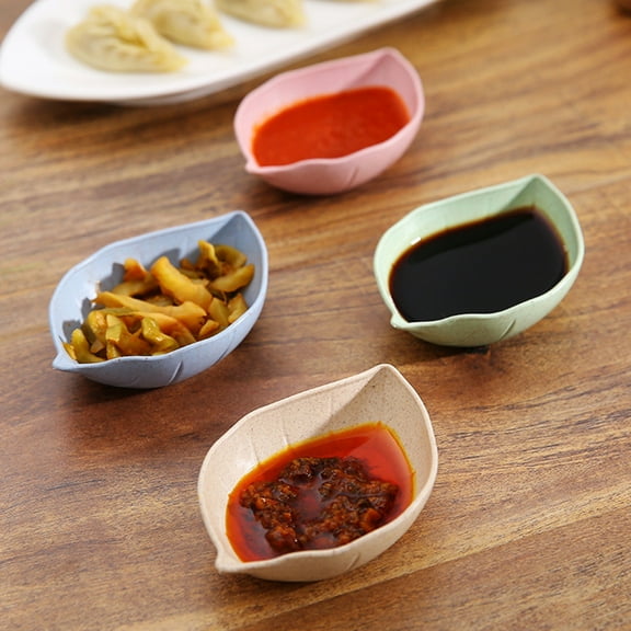 4Pcs Leaf-Shape Seasoning Dishes/Tea Bag Holders/Teaspoon Rest/Ketchup Saucer/Appetizer Plates/Vinegar Spice Salad Soy Sushi Wasabi Seasoning Dipping Bowls