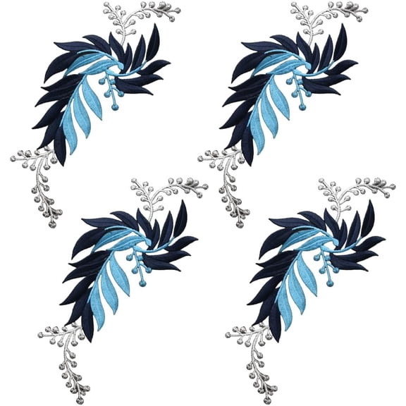 4Pcs Leaf Vine Applique Leaves Embroidery Iron on Patches 11 x 5.3 Inch Floral Plants Embroidered Sew on Patch Applique