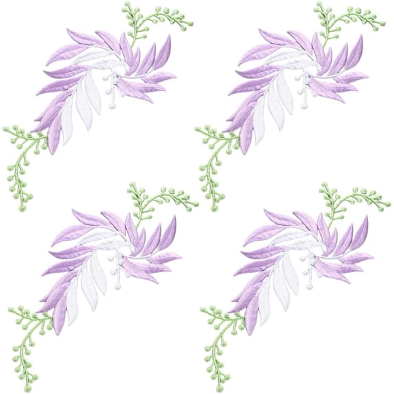 4Pcs Leaf Vine Applique Leaves Iron on Patches 11 x 5.3 Inch Floral Plants Embroidered Sew on Patch Applique for Garment Curtain Pillow Blanket Jeans Clothing Embellishments Lilac