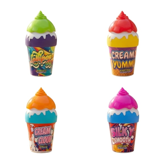 4Pcs Leak-Proof Sweet Parfait Ice Cream Bubble Wand Bottle, Scented Bubble Blower with 1.0oz Solution Included for Portable Party Fun
