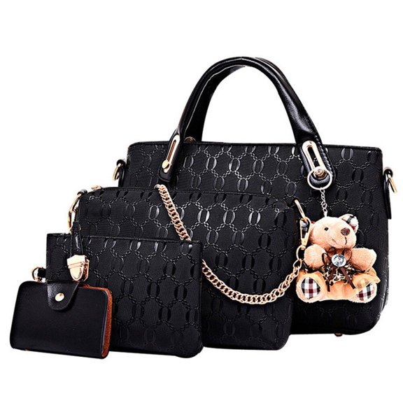 4Pcs Leather Handbags Set for Women Shoulder Bags, Adjustable Strap Lady Leather Handbags Shoulder Bags Tote