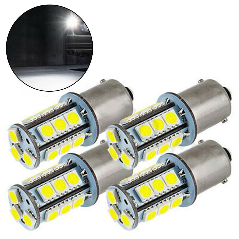 4Pcs Led Light Bulb 1156 Ba15S Brake Reverse Turn Stop Tail Car White Globe 12V