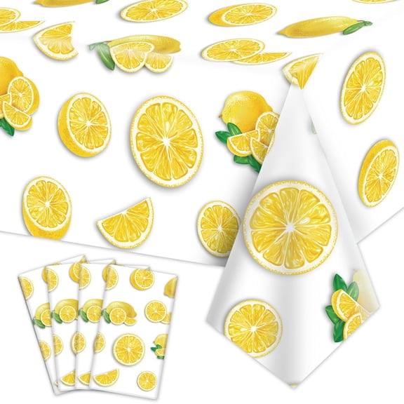 4Pcs Lemon Party Tablecloths Yellow Tablecloth Plastic Rectangular Lemonade Stand Supplies for Kids Birthday Baby Shower Summer Fruit Decorations 86 x 51 Inch