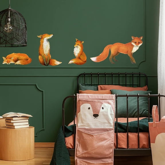4Pcs Lifelike Red Foxes Wall Stickers Removable Vinyl Peel and Stick Wall Decals