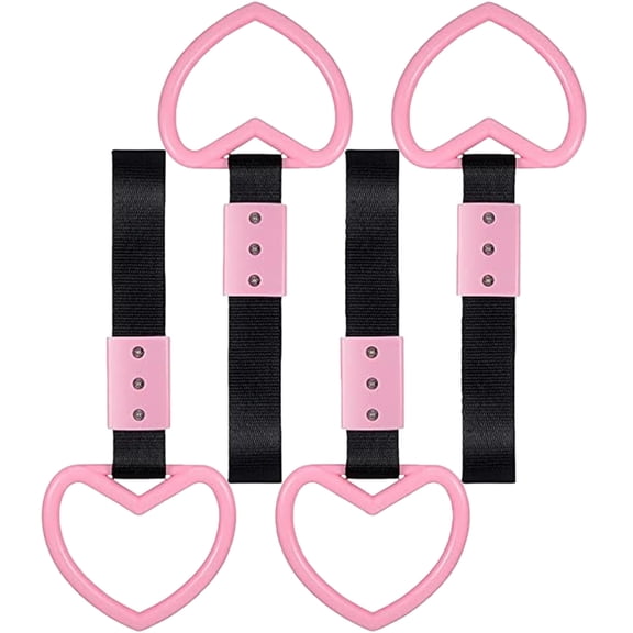 4Pcs Light Pink Heart Shaped Car Handle Straps – Nylon & Durable Plastic | Stable Car Interior Decor Drift Charm, Rear Bumper Warning Ring, Also Suitable for Subway & Bus Interior Accessories