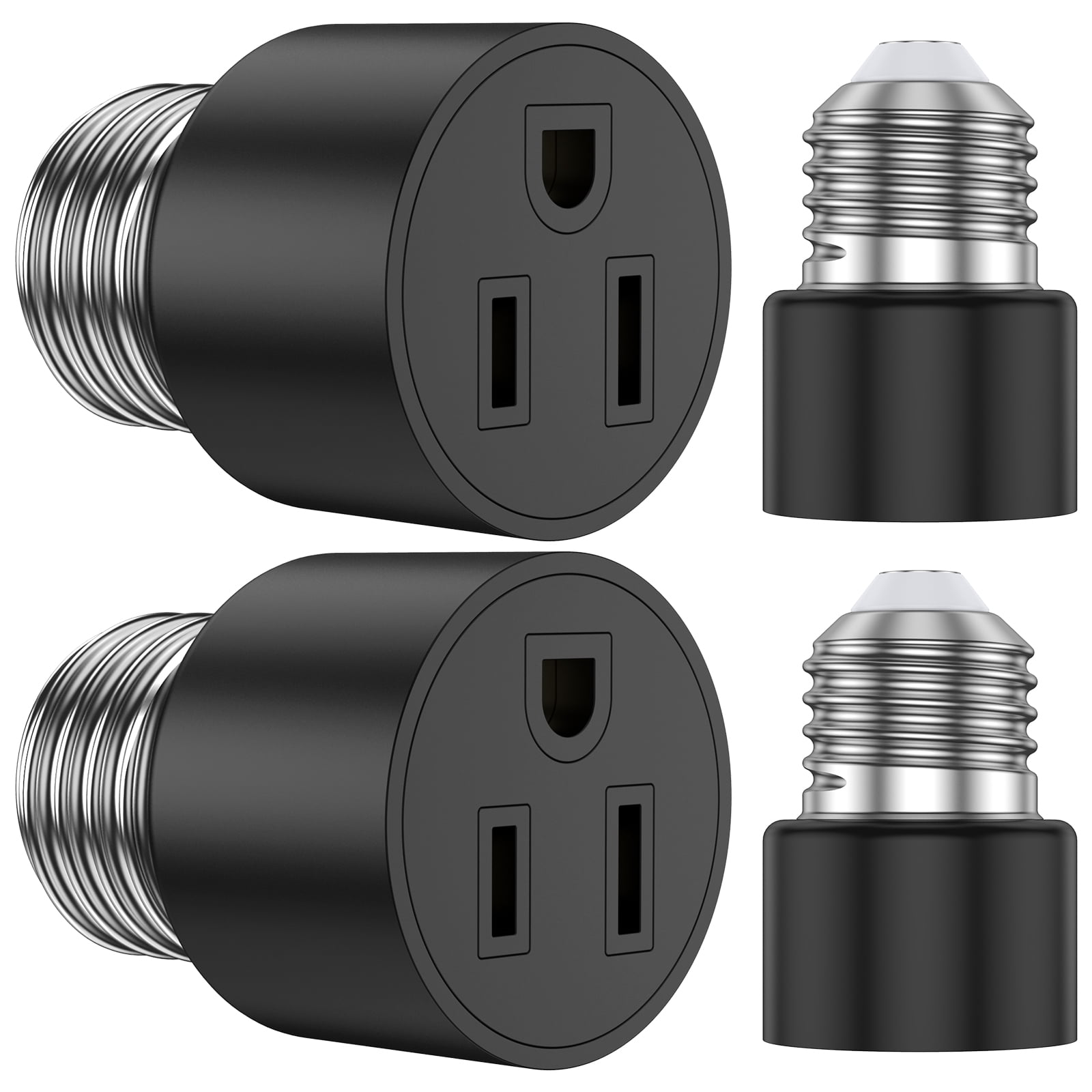 Plug In Socket Adapter 4Pcs Light Socket to Plug Adapter US 1250W Max Safe 3 Prong Light ...