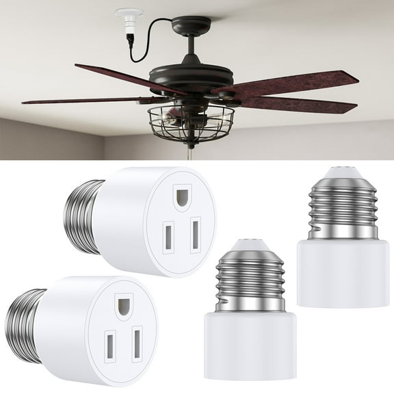 4Pcs Light Socket to Plug Adapter US 1250W Max Safe 3 Prong Light Socket Outlet Adapter E26/E27 Light Bulb Socket to 2/3 Prong Plug Converter Lamp Bulb Socket Adapter for Garage