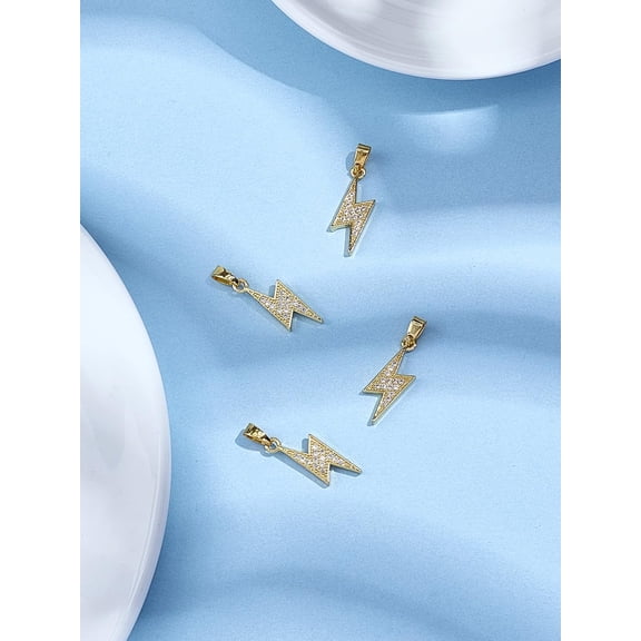 4Pcs Lightning Bolt Charms Brass Micro Pave Cubic Zirconia Pendants Pendant Decoration for Women DIY Necklace Bracelet Jewelry Making Keychain Purse Decoration 19.5x7.5x1.5mm Hole: 4x3.5mm DIY Golden