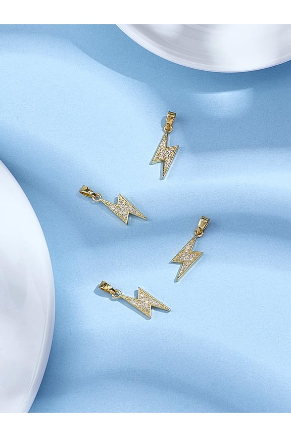 4Pcs Lightning Bolt Charms Brass Micro Pave Cubic Zirconia Pendants Pendant Decoration
