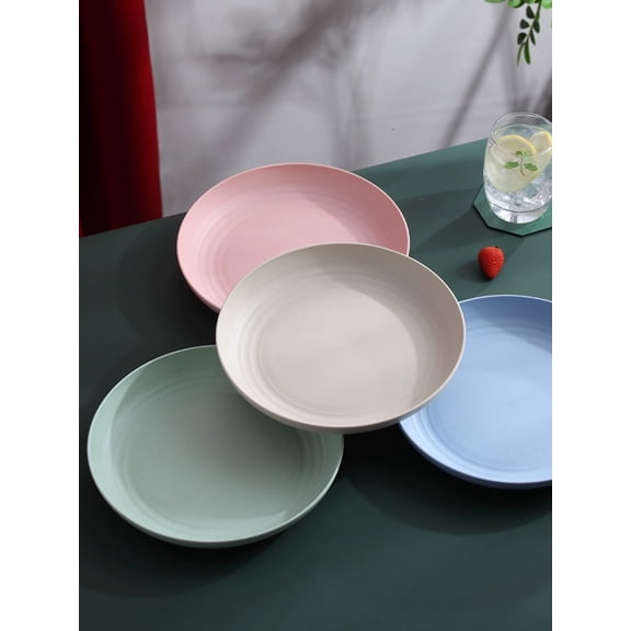 4Pcs Lightweight Wheat Straw Plates Unbreakable Reusable Dinner Dishes Plates Set Dishwasher & Microwave Safe