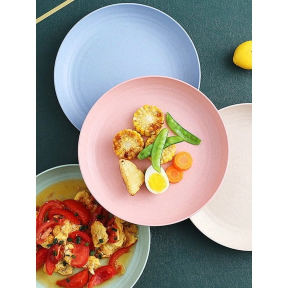 4Pcs Lightweight Wheat Straw Plates Unbreakable Reusable Dinner Dishes Plates Set Dishwasher & Microwave Safe