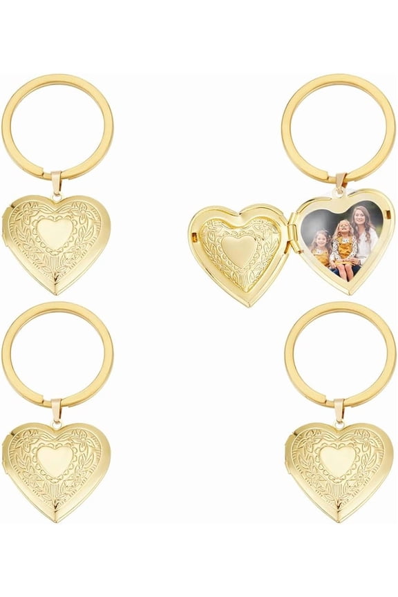 4Pcs Locket Keychain Personalized Memory Locket Key Chain with Photo Pictures Photo Keychain for DIY Gift