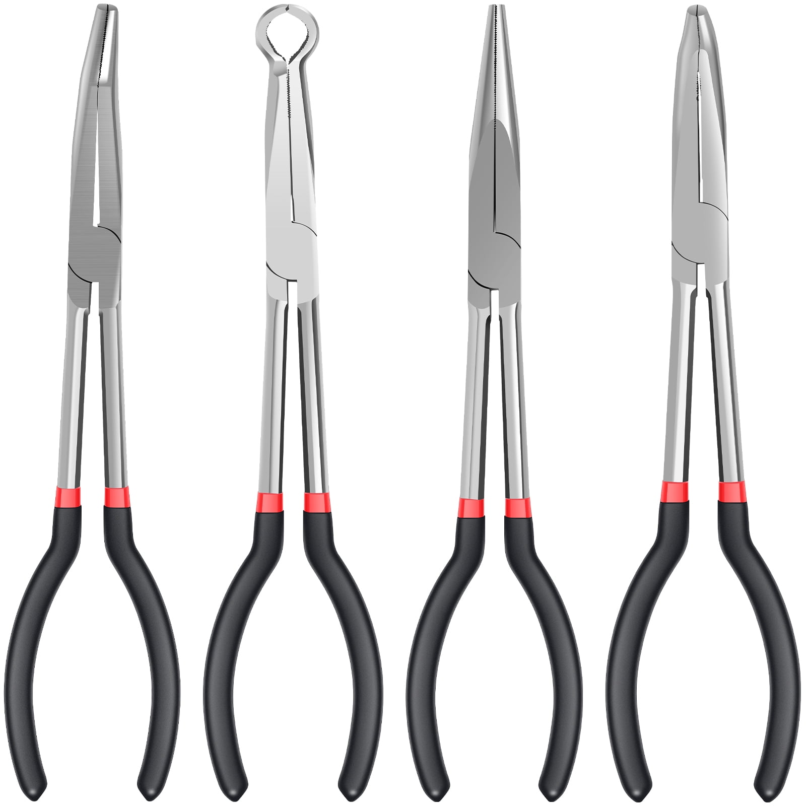 4Pcs Long Needle Nose Pliers Set 11inch Carbon Steel Narrow Space Long