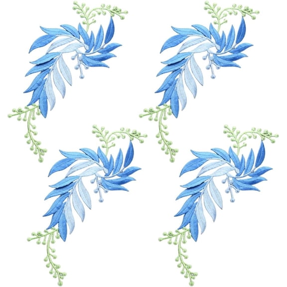 4Pcs Long Patch Leaf Vine Applique 11 x 5.3 Inch Leaves Plants Decorative Embroidered Sew on Iron on Patches Appliques for Garment Curtain Pillow Jeans Clothing Embellishments Royal Blue