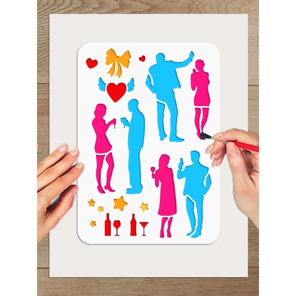 4Pcs Love Couple Painting Stencil Couple Theme Plastic Drawing Stencils Templates