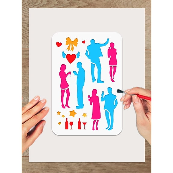 4Pcs Love Couple Painting Stencils Human Reusable Stencil Plastic Flower Heart Crafts Drawing Templates for Painting on Scrapbook Fabric Tiles Floor Furniture Wood 260x178mm