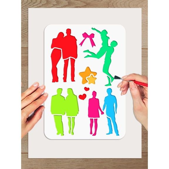 4Pcs Love Life Celebration Painting Stencil Couple Theme Plastic Drawing Stencils Templates