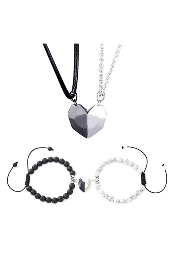 4Pcs Love Magnet Matching Bracelets Necklace Set for Mate Gift for Couple Girlfriend Boyfriend